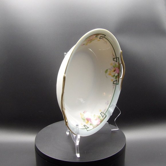 Antique Hand Painted Nippon Handled Serving Bowl Gold Rim Blue Rim Roses Blue Ni - Picture 9 of 10